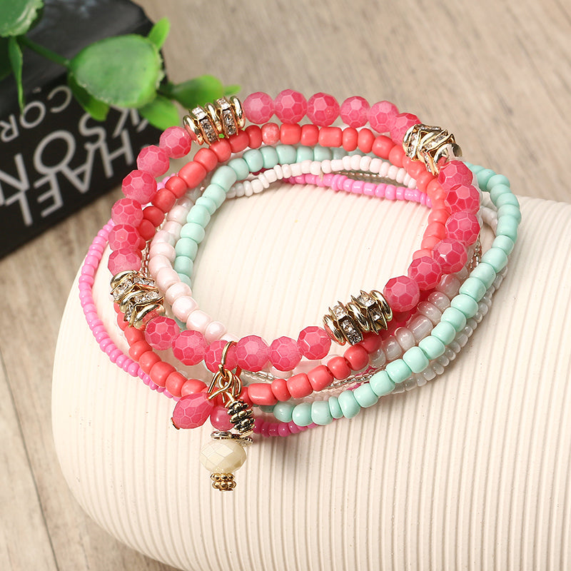 Bohemian Pine Cone Leaf Pendant Beads Multilayer Bracelet Jewelry for Women