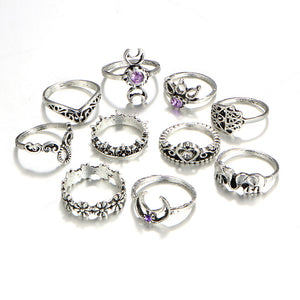 10 Pcs Trendy Statement Crystal Irregular Knuckle Ring Set