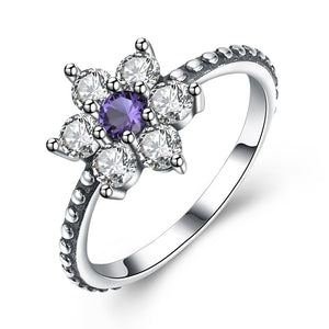 Luxury 925 Sterling Silver Rings Flower Zirconia Engagement