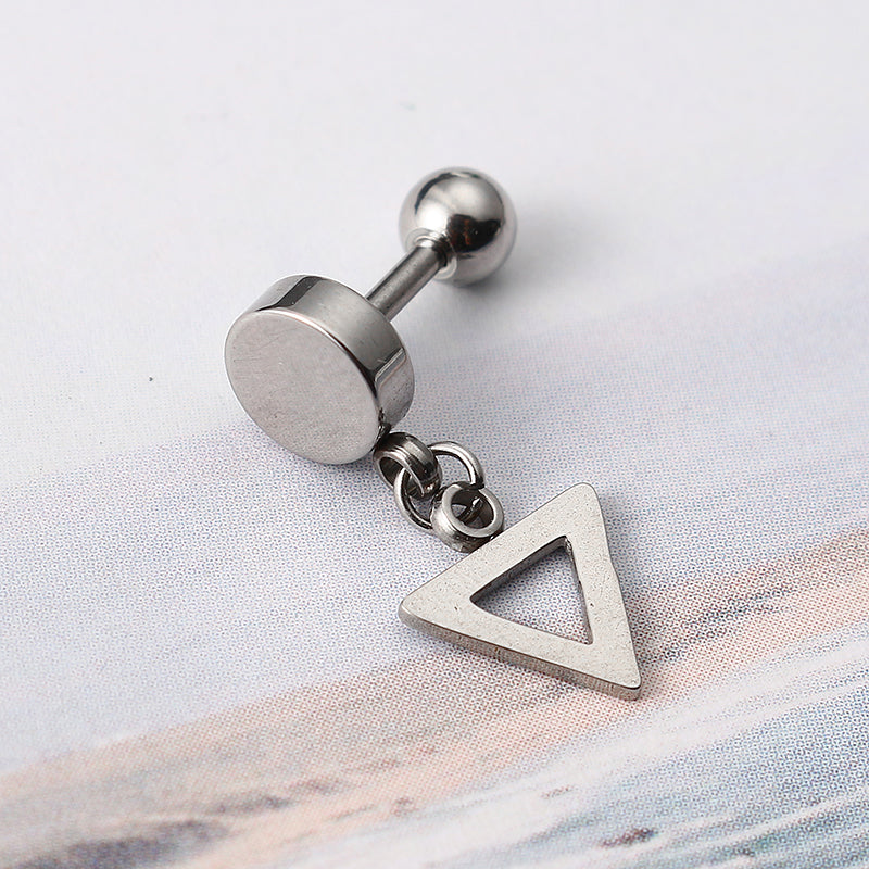 1 Piece Titanium Steel Earrings Fashion 316L Stainless Steel Triangle Pendant Ear Stud for Men Women