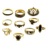 10Pcs Bohemian Statement Ring Set Vintage Crown Star Moon