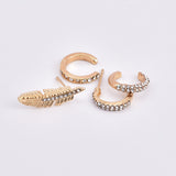 4Pcs Rhinestones Earring Set Gold Ear Clip Leaf Ear Stud