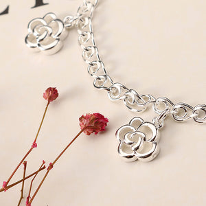 Simple Hollow Flower Pendant Silver Plated Adjustable Anklet