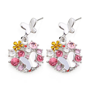 Sweet Colorful Crystal Flower Ear Drop Butterfly Earrings