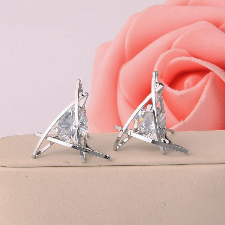 Exquisite Triangle Ear Stud Zircon Crystal Earrings