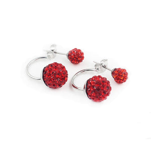 Silver Plated Double Side Earrings Crystal Ball Ear Stud