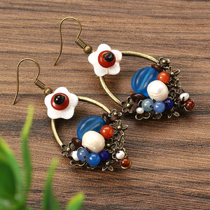 Ethnic Bead Earrings Tassel Flower Agate Ear Drop Jewelry for Women