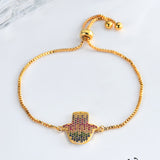 Trendy Hamsa Hand Multicolor Zircon Adjustable Bracelet