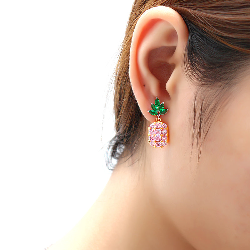 Cute Pineapple Earrings New Fashion Shiny Zircon Inlay Exquisite Ear Stud Clothing Accessories