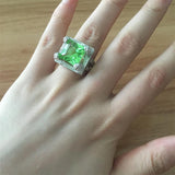 Elegant Green Gem Zircon Ring Wedding Crystal Silver Color R