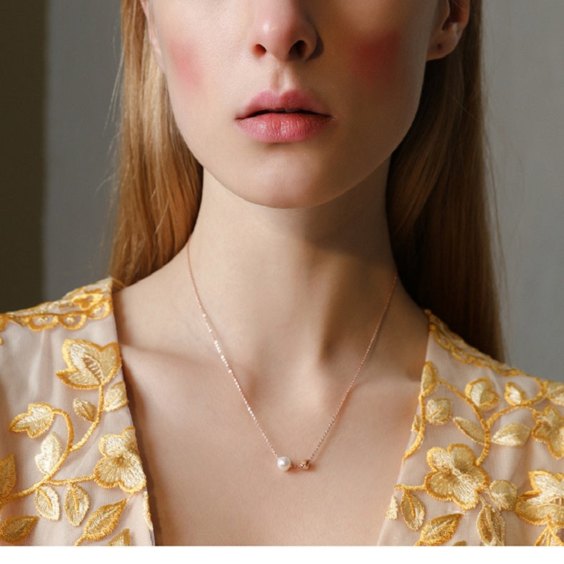 Elegent Chain Necklace Gold Heart Pearl Pendant Jewelry