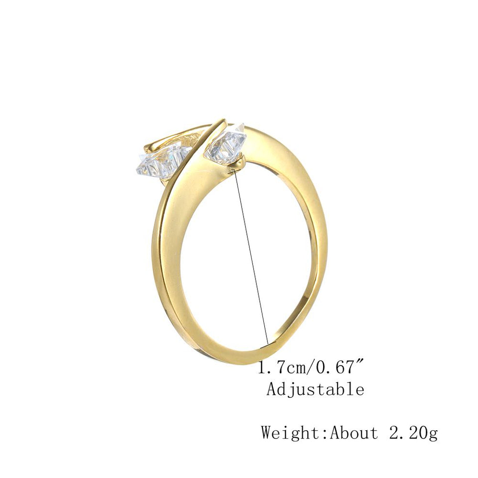 Elegant Adjustable Finger Ring Diamond Stars 18K Gold Plated