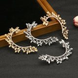 Metal Leaf Crystal Rhinestone Ear Cuff Stud Earring for Women