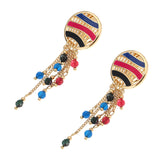 Women Bohemian Earrings Gold Plated Round Charm Tassel Colorful Bead Pendant Ear Clip Boho Jewelry