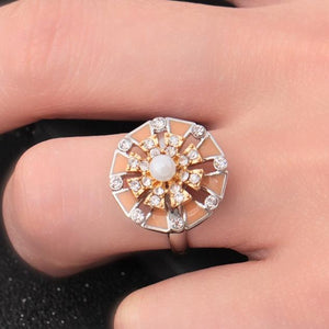 Bohemian Rotating Flower Elegant Pearl Diamond Ring