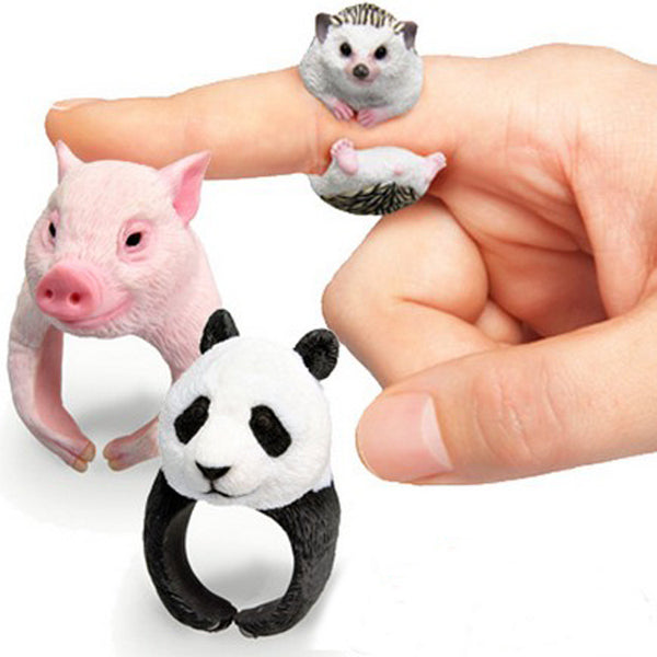 Cute Animal Cartoon Panda Dog Pig Tiger Parrot Finger Ring Jewelry for Men Women