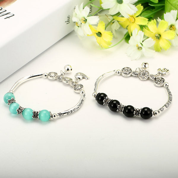 Elastic Silver Hollow Carved Crystal Pendant Bead Abacus Bracelet For women