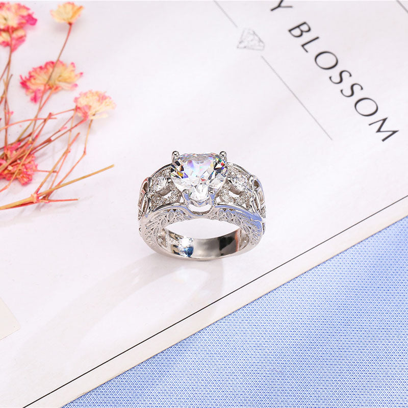 Trendy Heart Shape Hollow Ruby Women Ring Gift