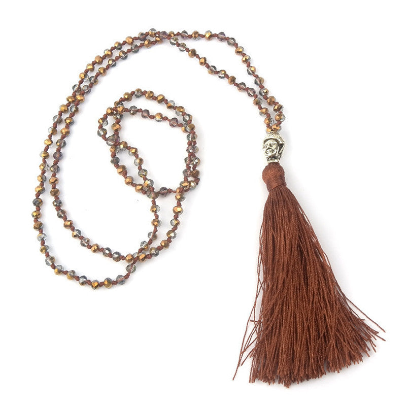 Religionary Buddha's Head Tassel Long Necklace Jewelry