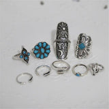 9PCS Boho Style Silver Vintage Ring Women Geometry Finger Ring Set 