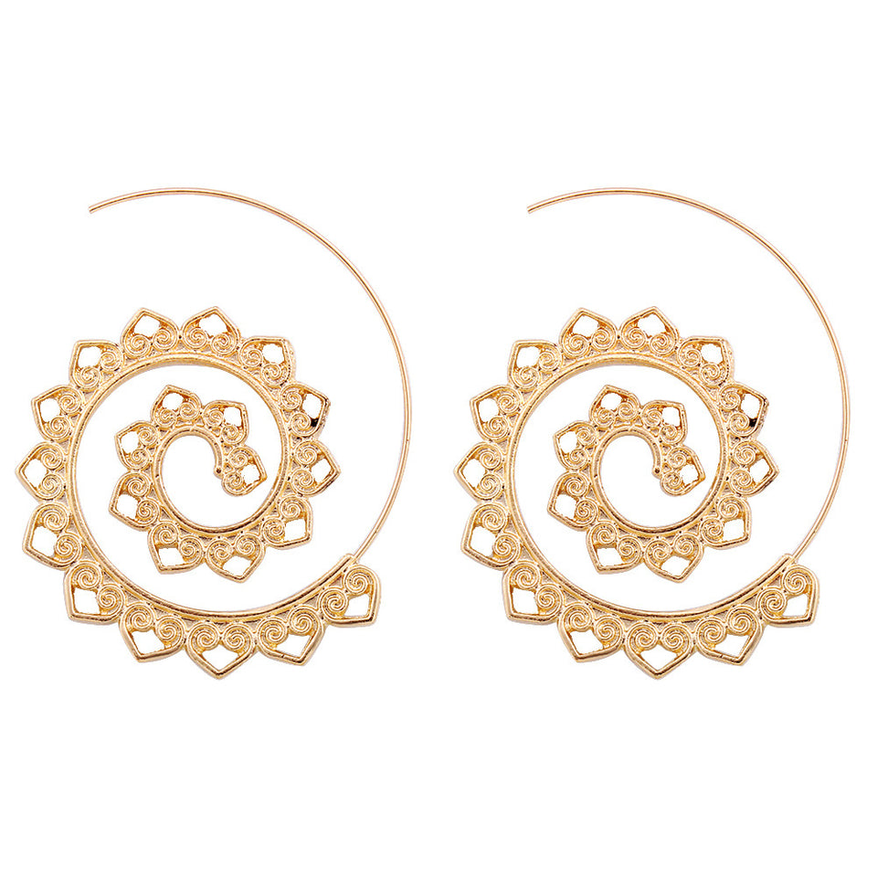 Big Circle Hoop Exaggerated Spiral Heart Drop Shape Earrings