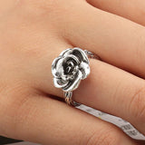 Sweet Flower Silver Rings Elegant Carved Rose Flower Rings