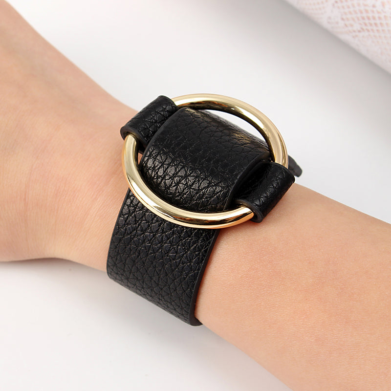 Trendy PU Leather Alloy Circle Bracelet For Women 