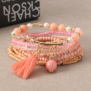 Bohemian Tassel Pendant Multilayer Colorful Bead Bracelet Jewelry for Women