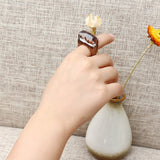 Secret Forest Creative Handmade Snowscape Charm Wood Ring Unique Gift for Men and Women