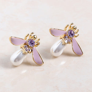 Cute Bees Ear Stud Luxury Gold Plated Gemstone Pearl Earring