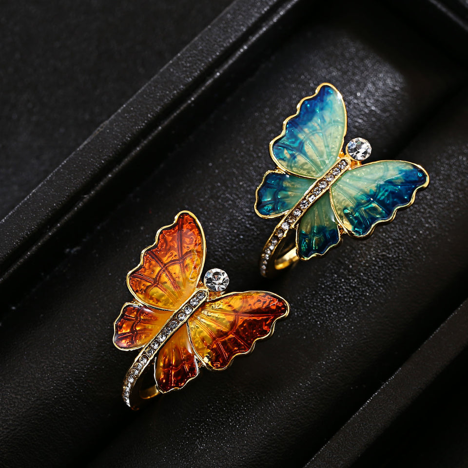 Sweet Enamel Butterfly Insect Diamond Rings Gift for Women