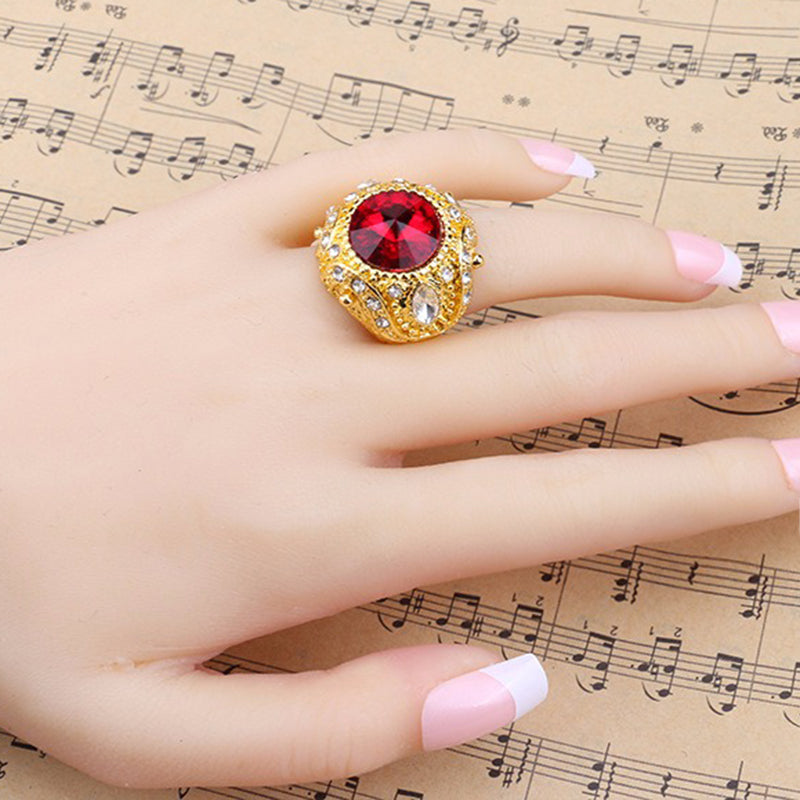 Vintage Finger Ring Round Gemstone Zircon Gold Geometric