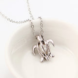 Retro Pearl Necklace Fashion Silver Color Hollow Openable Turtle Can Open Pendant Women Jewelry