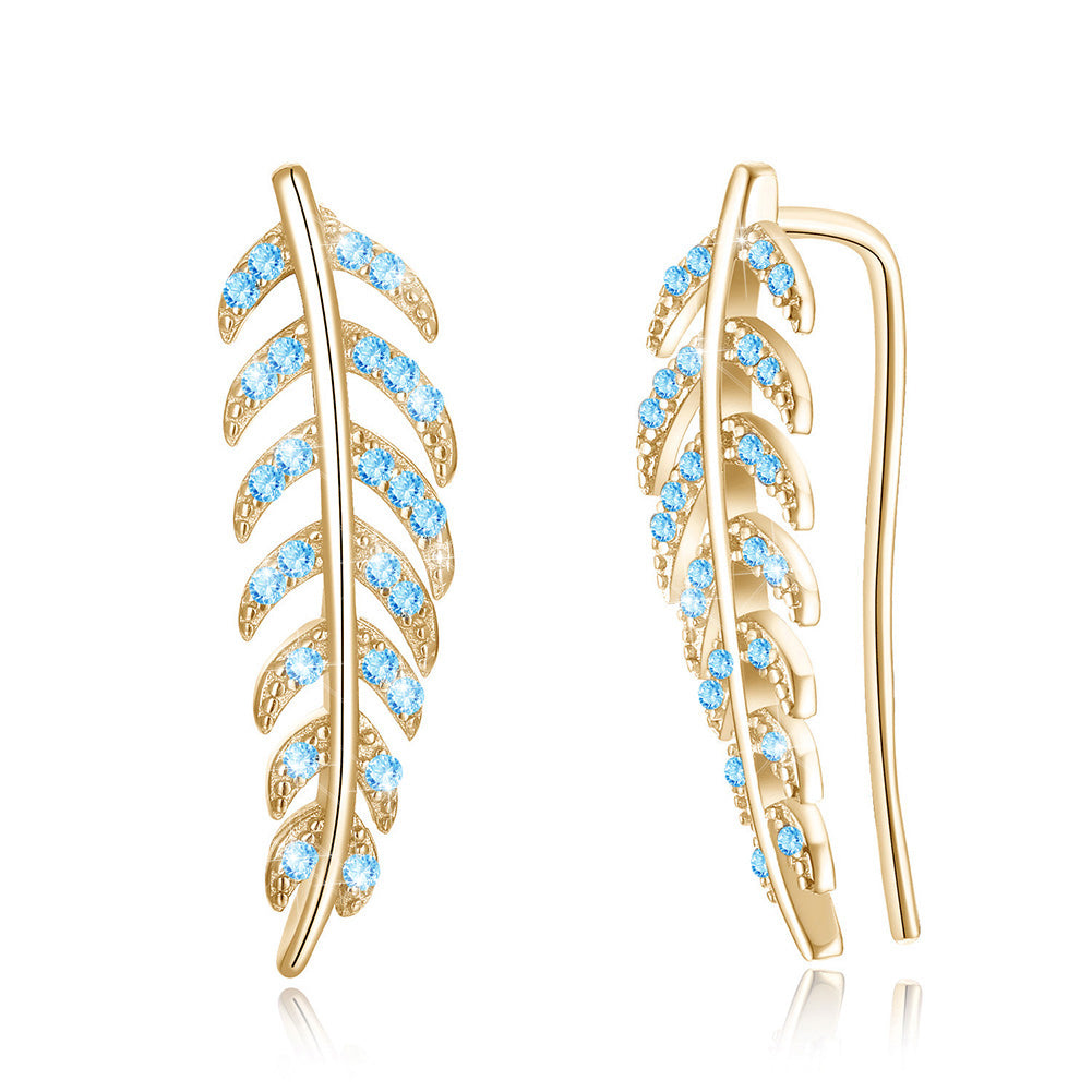 Trendy 925 Silver Inlay Zircon Crystal Elegant Leaf  Earring