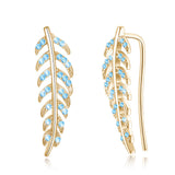 Trendy 925 Silver Inlay Zircon Crystal Elegant Leaf  Earring