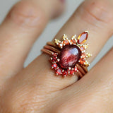 3 Pcs/set Stackable Rings Ruby Crystal Flower Charm Bohemian