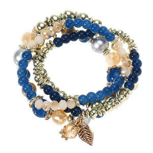 Bohemian Multilayer Crystal Bead Leaf Pendant Bracelet