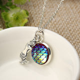 Trendy Time Gemstone Colorful Mermaid Scale Resin Pendant Delicate Silver Necklaces for Girl Women