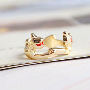 Cute Cat Dog Animal Lovers Bow Tie Couple Ring