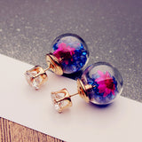 Trendy Colorful Crystal Glass Ball Flower Round Earrings