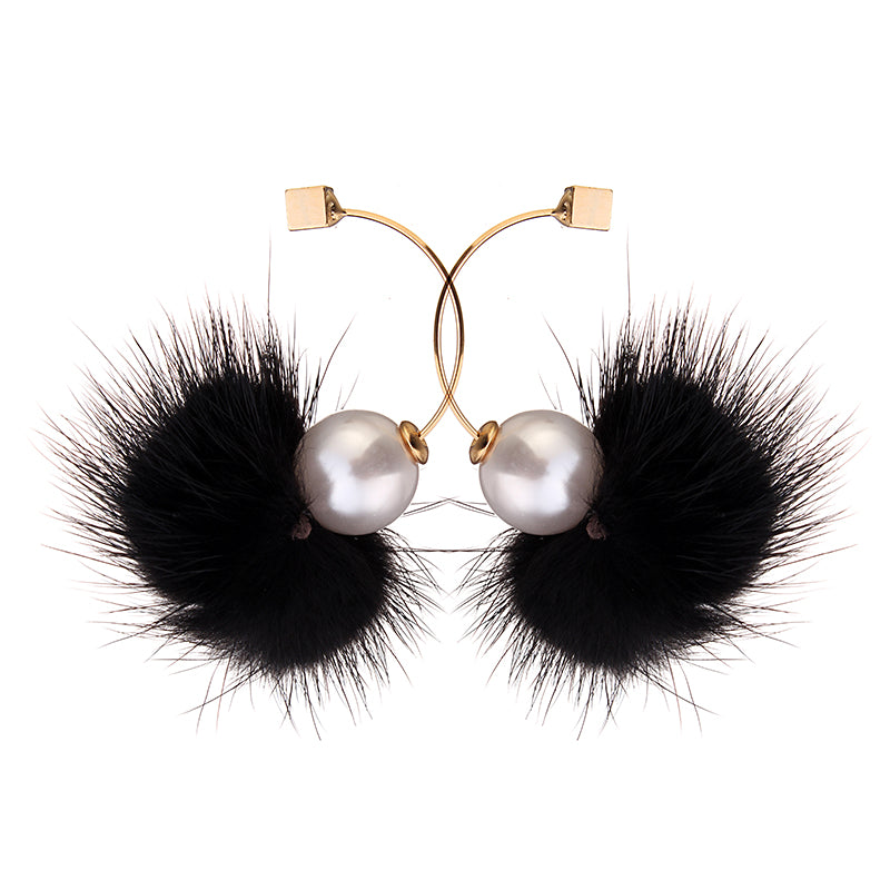 Fuzzy Ball Ear Drop Artificial Pearl Cute Earrings 