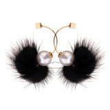 Fuzzy Ball Ear Drop Artificial Pearl Cute Earrings 