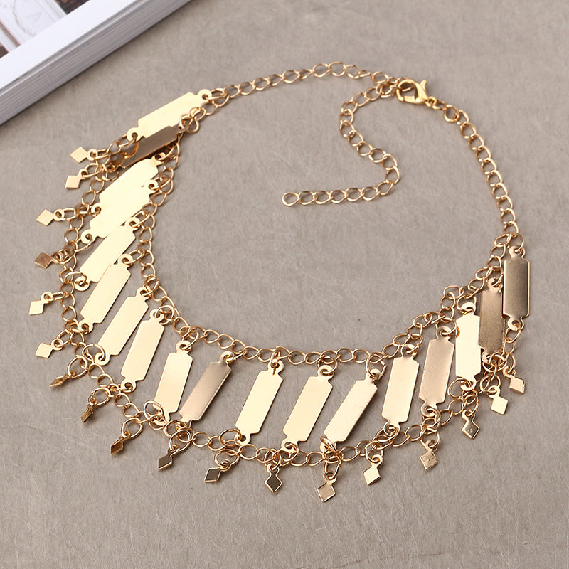 Women's Punk Metal Chain Geometric Copper Sequins Tassel Necklace