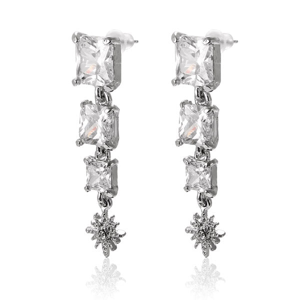 Square Cubic Zircon Crystal Star Ear Drop Earrings Jewelry