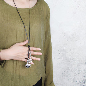 Unisex Ethnic Apricot Leaves Pendant Handmade Long Necklaces