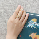 24K Gold Plated Punk Arrow Shape Chain Linked Two Rings Statement Sparkling Zircon Jewelry for Women