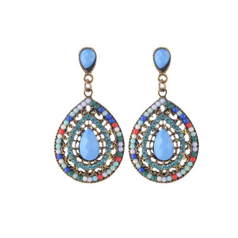 Bohemian Rhinestone Water Drop Pendant Ear Stud Piercing Earrings Clothing Accessories for Women