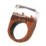 Secret Forest Creative Handmade Snowscape Charm Wood Ring Unique Gift for Men and Women