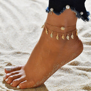 Vintage Tassels Leaves Double Layer Women Anklets