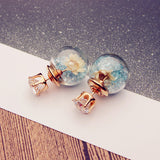 Trendy Colorful Crystal Glass Ball Flower Round Earrings